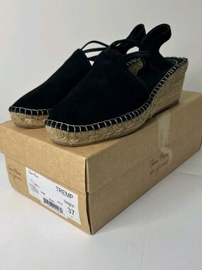 Toni Pons Lloret Black Suede Espadrille Wedges Sandals from Spain Sz 6.5